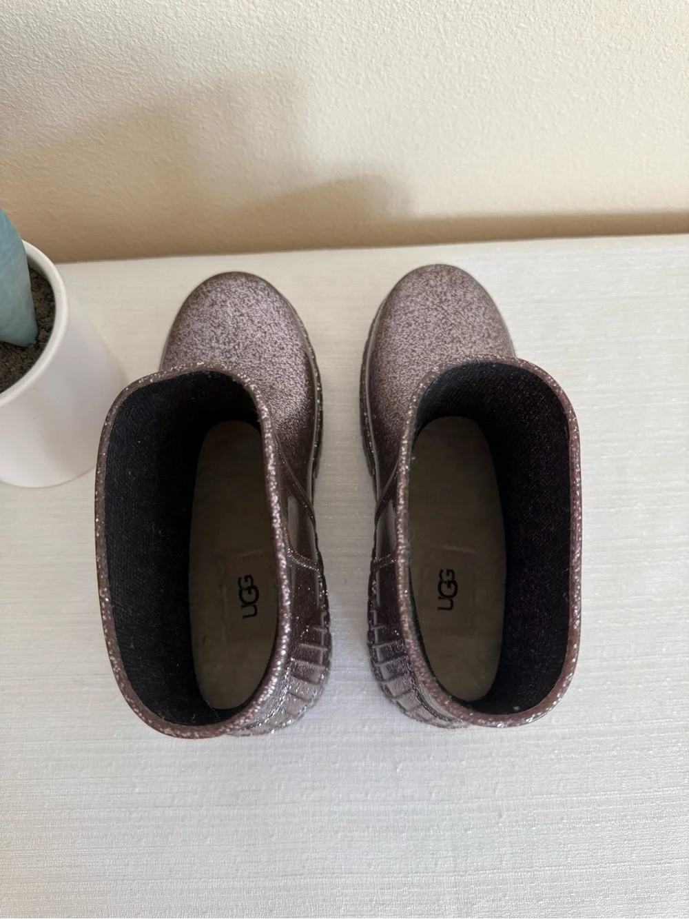 UGG Mauve Sparkle Glitter Ankle Rain Boots